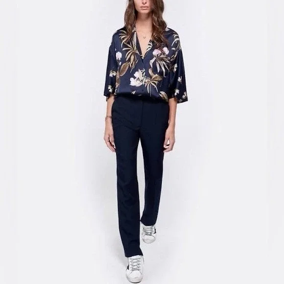 VINCE $325 Women's Blouse Top Mixed Tropical Garden Button Front 100% Silk XS